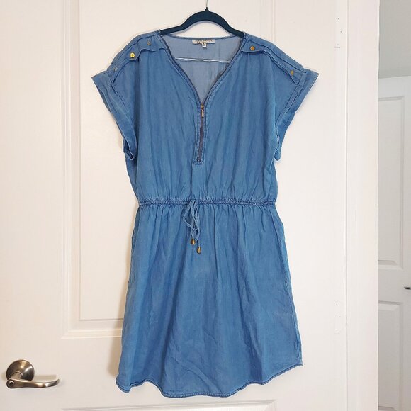 Cute short chambray dress with drawstring waist - Picture 1 of 8